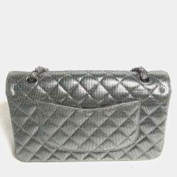 Chanel Metallic Silver Quilted Calfskin Pixel Effect Medium Classic Double Flap Bag