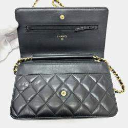 Chanel Black Aged Calfskin Quilted Lucky Charms 2.55 Reissue Wallet On Chain