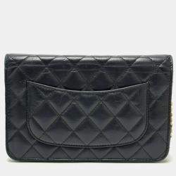 Chanel Black Aged Calfskin Quilted Lucky Charms 2.55 Reissue Wallet On Chain