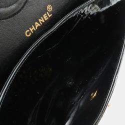 Chanel Black Patent Leather Medium Classic Double Flap Shoulder Bags