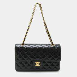 Chanel Black Patent Leather Medium Classic Double Flap Shoulder Bags