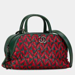 Chanel Green/Red Calfskin Woven Leather Bowling Bag