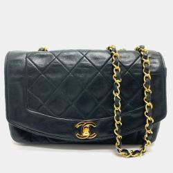 Pre Owned Chanel Black Leather Quilted Vintage Diana Flap Shoulder Bag