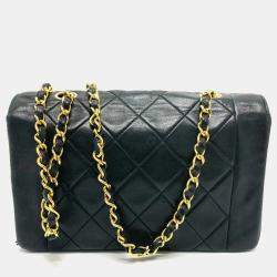 Pre Owned Chanel Black Leather Quilted Vintage Diana Flap Shoulder Bag