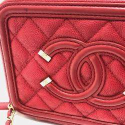 Chanel Red Leather Small Filigree Shoulder Bag