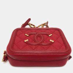 Chanel Red Leather Small Filigree Shoulder Bag