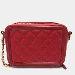 Chanel Red Leather Small Filigree Shoulder Bag