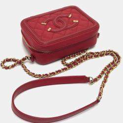 Chanel Red Leather Small Filigree Shoulder Bag