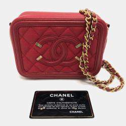 Chanel Red Leather Small Filigree Shoulder Bag