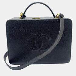 Chanel Black Leather CC Filigree Top Handle Bag