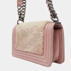 Chanel Pink/Beige Leather and Shearling Boy Shoulder Bag