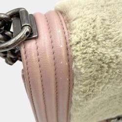 Chanel Pink/Beige Leather and Shearling Boy Shoulder Bag