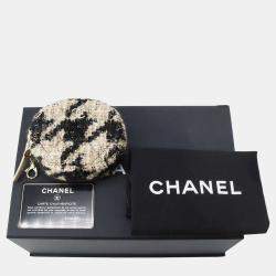 Chanel Beige Black Tweed Shearling Round Clutch With Chain and Coin Purse 