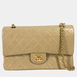 Chanel Beige Leather Medium Classic Double Flap Shoulder Bags