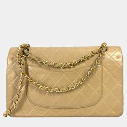 Chanel Beige Leather Medium Classic Double Flap Shoulder Bags