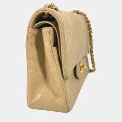 Chanel Beige Leather Medium Classic Double Flap Shoulder Bags