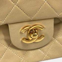 Chanel Beige Leather Medium Classic Double Flap Shoulder Bags