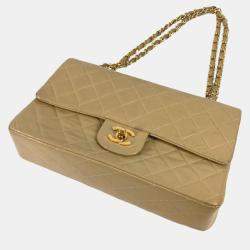 Chanel Beige Leather Medium Classic Double Flap Shoulder Bags