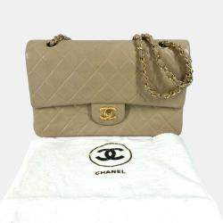 Chanel Beige Leather Medium Classic Double Flap Shoulder Bags