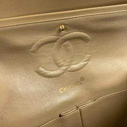 Chanel Beige Leather Medium Classic Double Flap Shoulder Bags