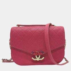 Pre Owned Chanel Pink Medium Calfskin Cuba Flap Shoulder Bag