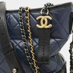 Chanel Black/Navy Blue  Leather Medium Gabrielle Shoulder Bags