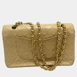 Chanel Beige Leather Medium Classic Double Flap Shoulder Bags