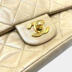 Chanel Beige Leather Medium Classic Double Flap Shoulder Bags