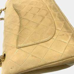 Chanel Beige Leather Medium Classic Double Flap Shoulder Bags