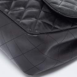 Pre Owned Chanel Black Quilted Leather Jumbo Classic Double Flap Bag