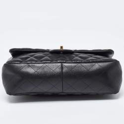 Pre Owned Chanel Black Quilted Leather Jumbo Classic Double Flap Bag