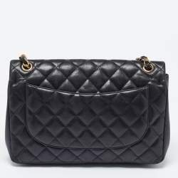 Pre Owned Chanel Black Quilted Leather Jumbo Classic Double Flap Bag