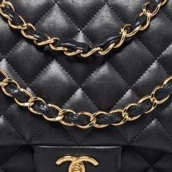 Pre Owned Chanel Black Quilted Leather Jumbo Classic Double Flap Bag