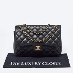 Pre Owned Chanel Black Quilted Leather Jumbo Classic Double Flap Bag