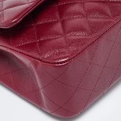 Pre Owned Chanel Red Quilted CaviarLeather Medium Classic Double Flap Bag