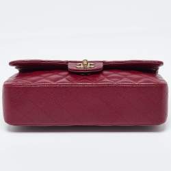 Pre Owned Chanel Red Quilted CaviarLeather Medium Classic Double Flap Bag