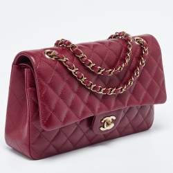 Pre Owned Chanel Red Quilted CaviarLeather Medium Classic Double Flap Bag