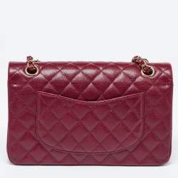 Pre Owned Chanel Red Quilted CaviarLeather Medium Classic Double Flap Bag