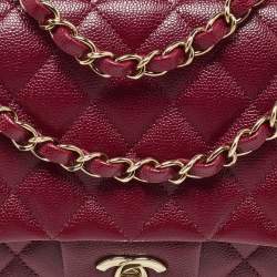 Pre Owned Chanel Red Quilted CaviarLeather Medium Classic Double Flap Bag
