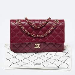 Pre Owned Chanel Red Quilted CaviarLeather Medium Classic Double Flap Bag