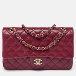 Pre Owned Chanel Red Quilted CaviarLeather Medium Classic Double Flap Bag