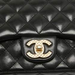 Pre Owned Chanel Black Quilted Leather Mini Rock The Corner Flap Bag