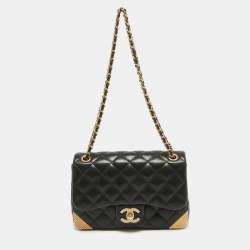 Pre Owned Chanel Black Quilted Leather Mini Rock The Corner Flap Bag