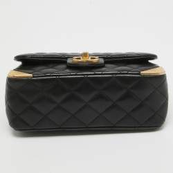 Pre Owned Chanel Black Quilted Leather Mini Rock The Corner Flap Bag