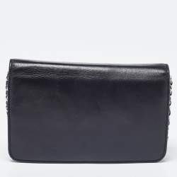 Pre Owned Chanel Black Leather CC Jacket Embossed Leather Wallet on Chain