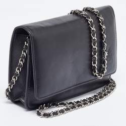 Pre Owned Chanel Black Leather CC Jacket Embossed Leather Wallet on Chain