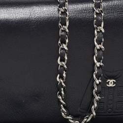 Pre Owned Chanel Black Leather CC Jacket Embossed Leather Wallet on Chain