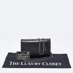 Pre Owned Chanel Black Leather CC Jacket Embossed Leather Wallet on Chain