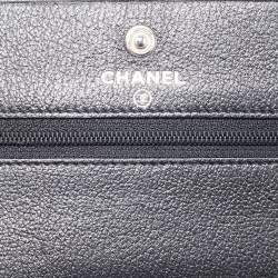 Pre Owned Chanel Black Leather CC Jacket Embossed Leather Wallet on Chain