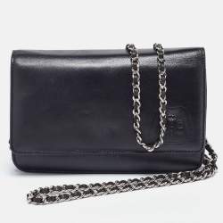 Pre Owned Chanel Black Leather CC Jacket Embossed Leather Wallet on Chain